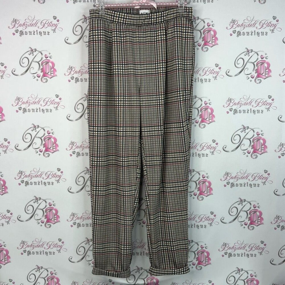 A.C.W. Pants cuffed bottom stripes picnic style Plaid Trousers